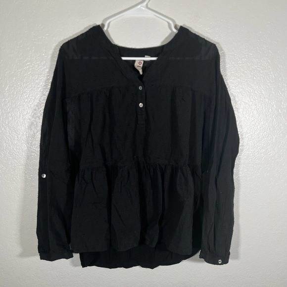 Dolan Left Coast Sheer Blouse Top Women Size XL Black Textured‎ Roll Tab Sleeves - Picture 2 of 7